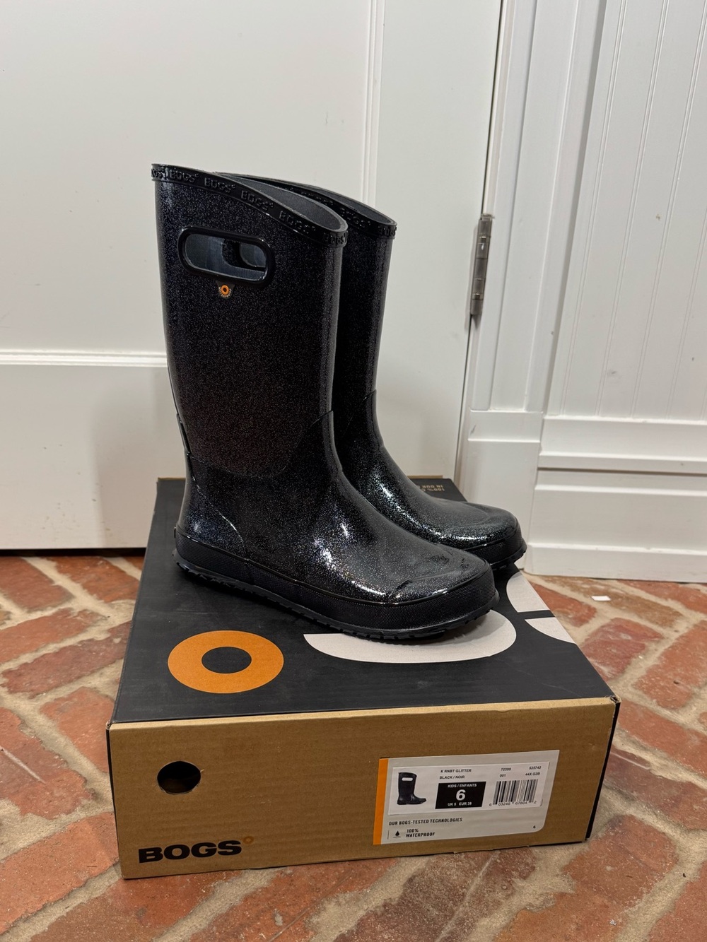 Bogs Rainboot Glitter Boots Black Youth Size 6 Sparkle NEW fall winter